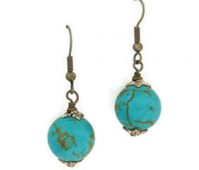 Bold turquoise earrings. Round drop earrings. 