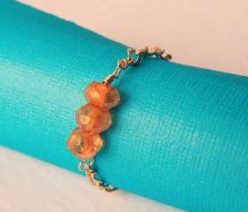 14K Gold Filled Ring With Natural Gemstones. Chain Gold Ring With Citrine. Handmade Jewelry