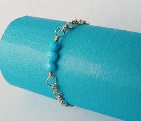 14K Gold Filled Ring With Natural Gemstones. Chain Gold Ring With Sleeping Beauty Turquoise. Handmade Jewelry