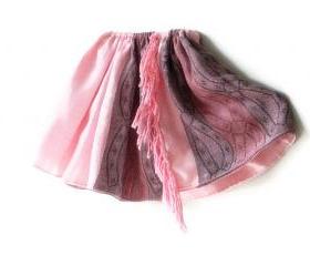 Pink and purple toddler girl skirt. Size 3T - 4T. Fashion style kids clothing. Handmade fluffy double side skirts with fringe.