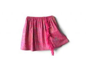 Skirt with fringe. Kids clothes pink floral pattern fluffy skirt. Handmade skirts for toddlers