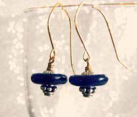Vintage blue glass space earrings. Handmade jewelry. 