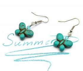 Turquoise butterfly gemstone summer earrings. Fashion trend jewelry 