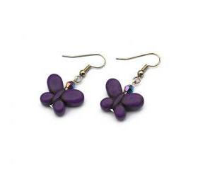 Purple butterfly gemstone summer earrings. Fashion trend jewelry 