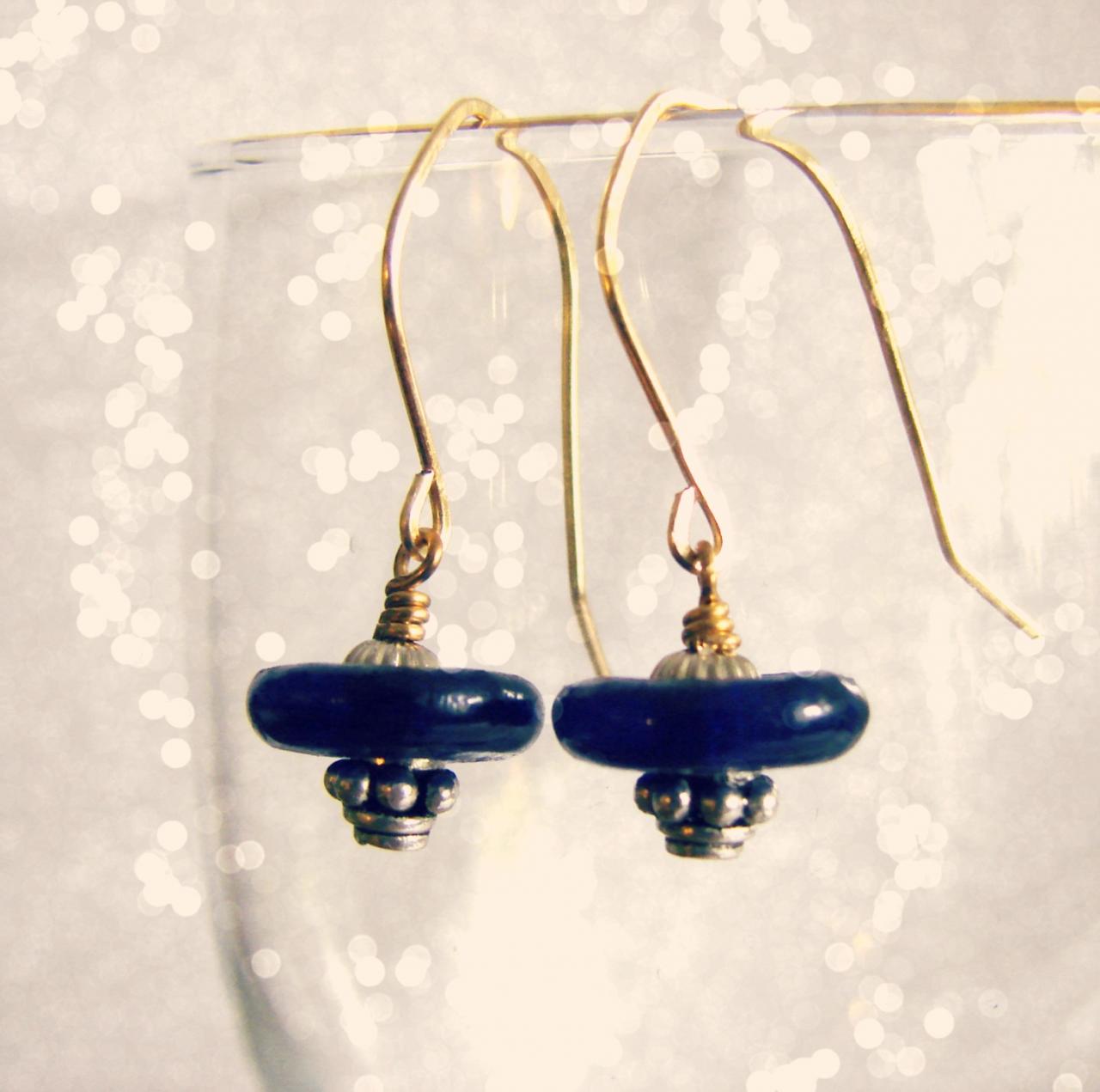 Vintage Blue Glass Space Earrings. Handmade Jewelry. on Luulla
